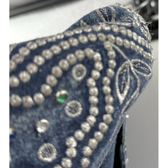Vtg Side Roll Studded Embroidered Jacket Denim Studded Pocket Button One Sz Flaw - Picture 11 of 16